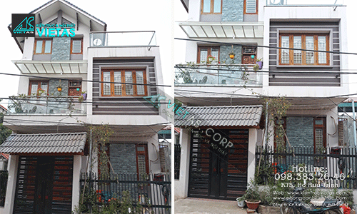 Thực tế: Mẫu nhà phố hiện đại 3 tầng mái ngói 8x12m có ban công cực xinh xắn ở Vĩnh Phúc