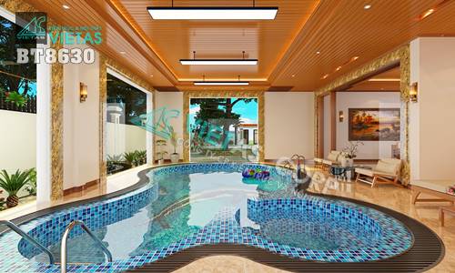 Mẫu thiết kế biệt thự có bể bơi trong nhà hình cánh hoa ông Đào Hải Dương