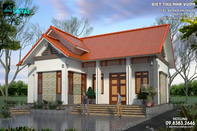 Thiết kế biệt thự nhà vườn mái nhật 1 tầng phong cách tân cổ điển CĐT ông  Tuấn  Hà Nội BT12528