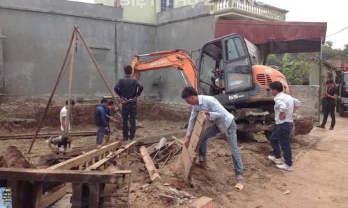 Chuẩn bị ép cọc bê tông biệt thự 2 tầng ở Hưng Yên
