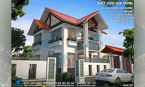 Thiết kế biệt thự 2 tầng mái thái 3 phòng ngủ ở thành phố Nam Định (BT160636)